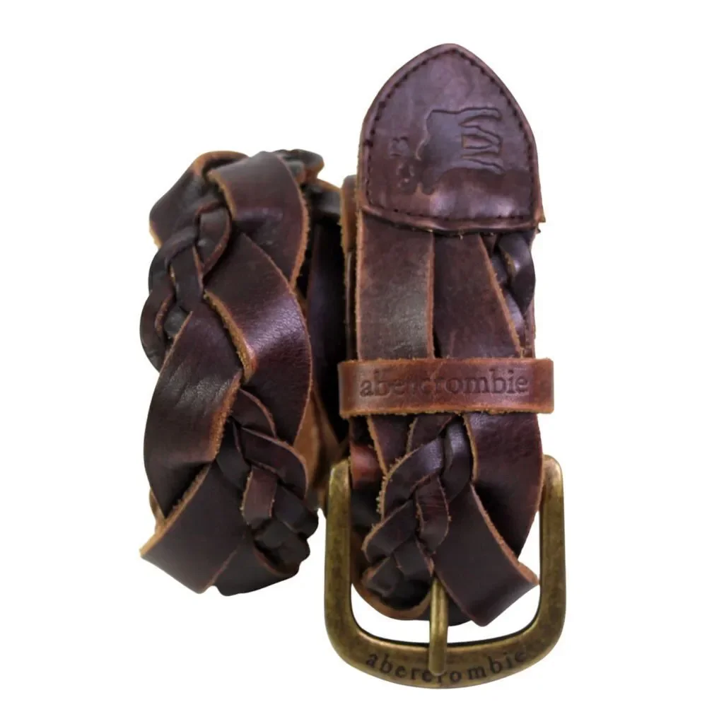 Abercrombie BRAIDED BROWN REAL LEATHER 1 3/8